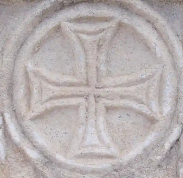 Cross with a circular frame carved on a marble stone in the ruins, Ephesus, Izmir